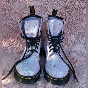 Dr. Martens Air Wair Lilac Metallic Paint Splatter Suede Combat Boots Size 7